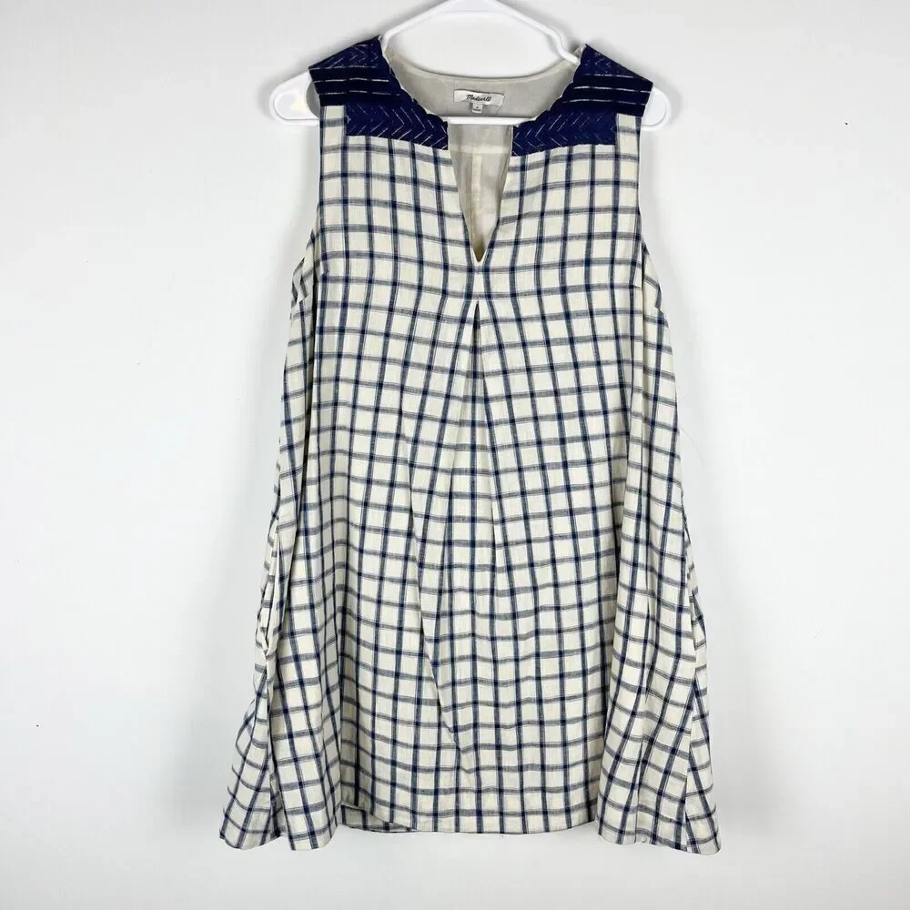 Madewell Embroidered Sunray Linen Blend‎ Shirtdress A-Line Dress Check Si…​